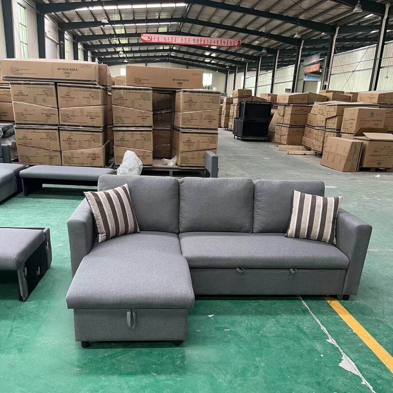 three seater sofa bed ,one container can put 72set ,our price is 139usd FOB ,30days for the production with one container