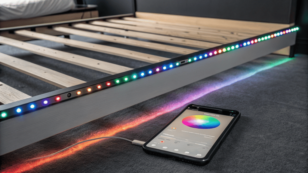 LED bed frame with RGB lighting