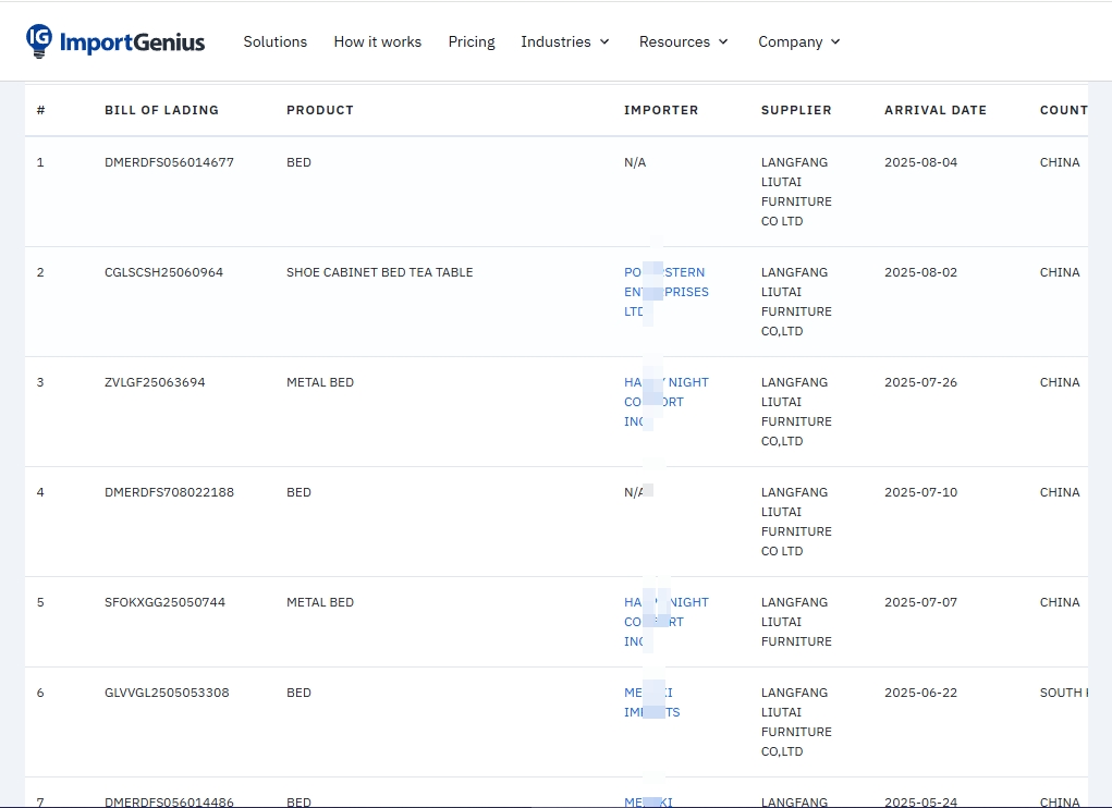 ImportGenius Export Data Screenshot