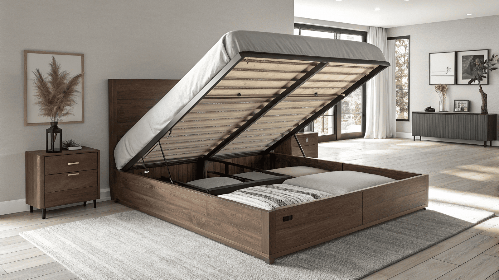 side or end opening gas lift bed