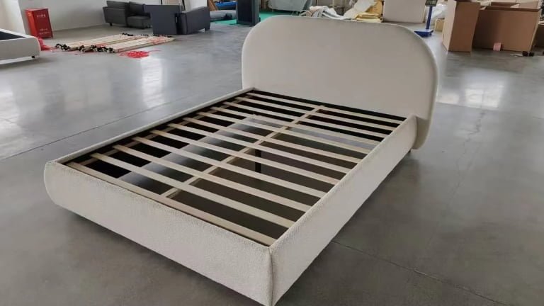 Upholstered Bed Boulce Fabric Streight Wood Slats