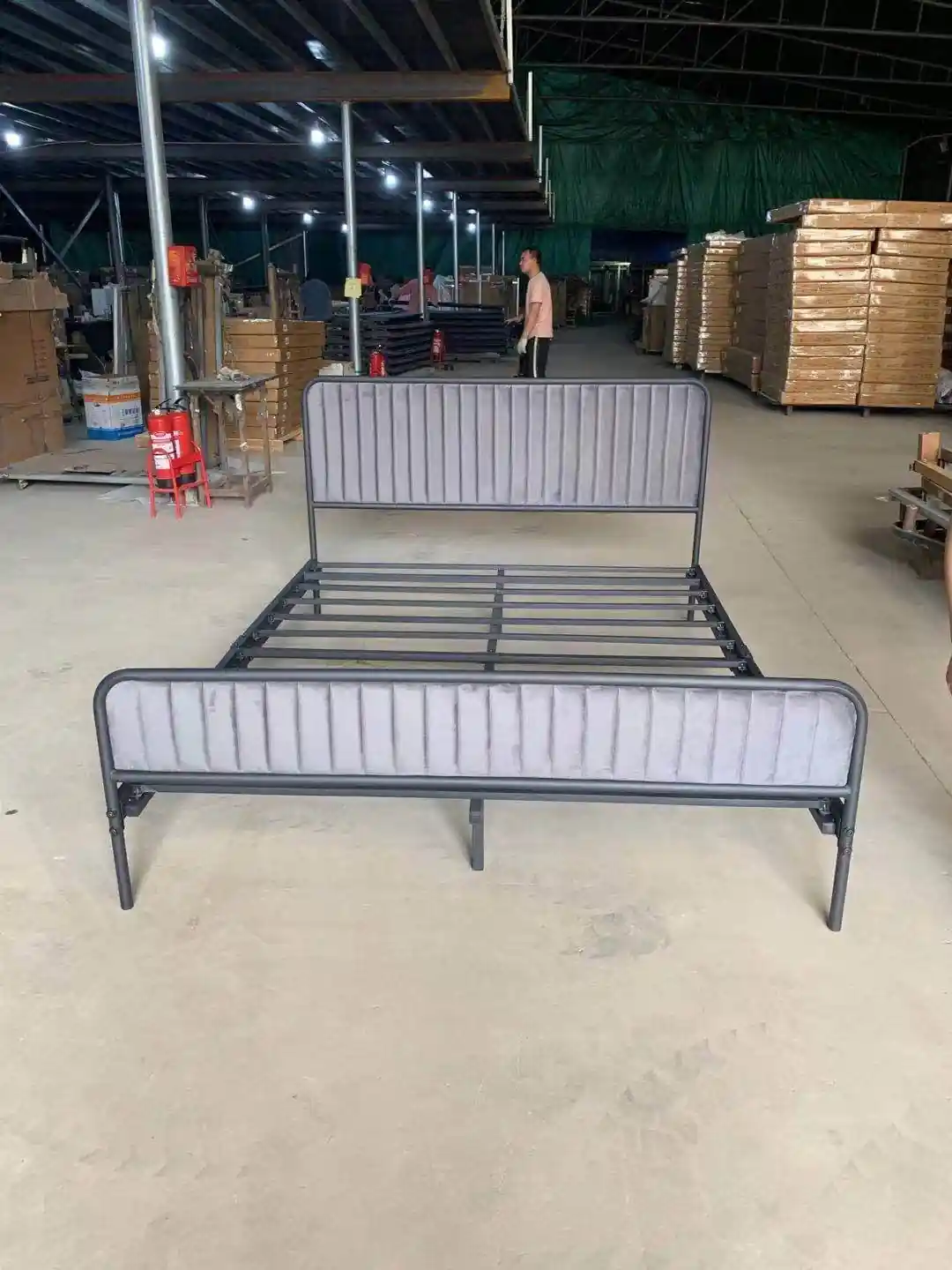 Metal Bed with Upholstered Headboard