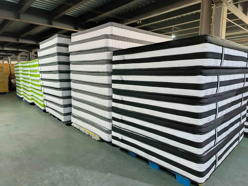 A selection of high-quality mattresses in a warehouse