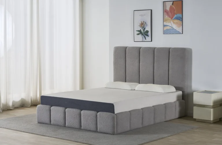 Block-Panel Winged Upholstered Bed Frame