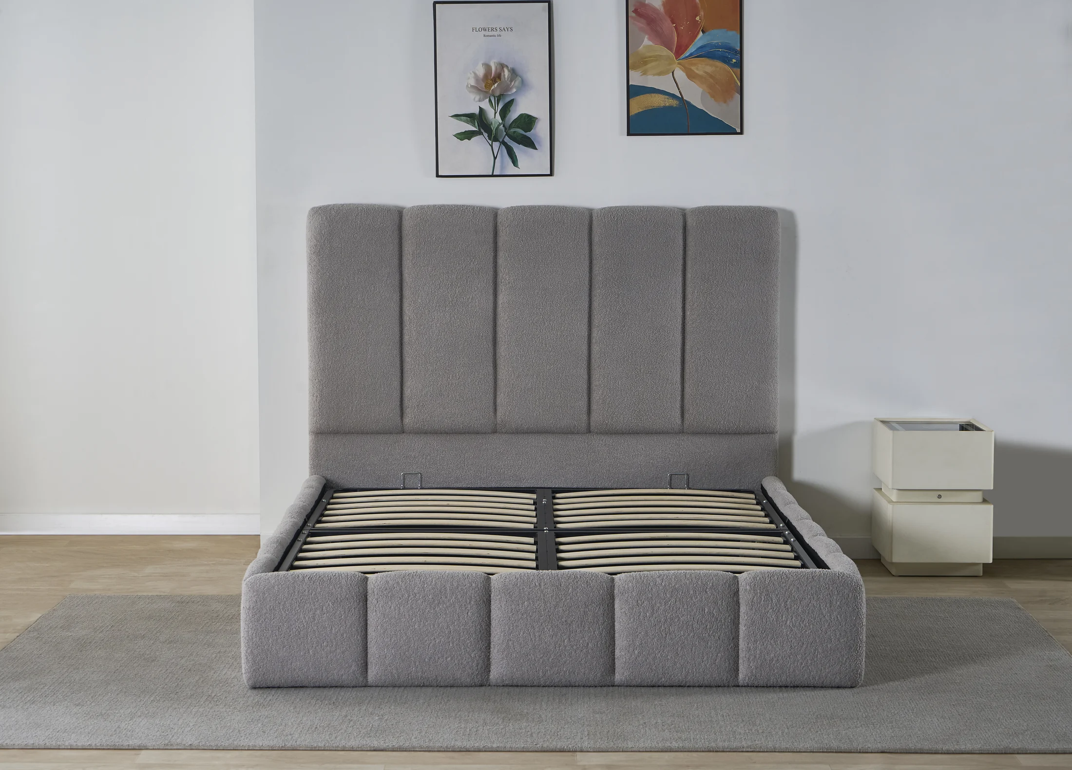 Block-Panel Winged Upholstered Bed Frame image 3
