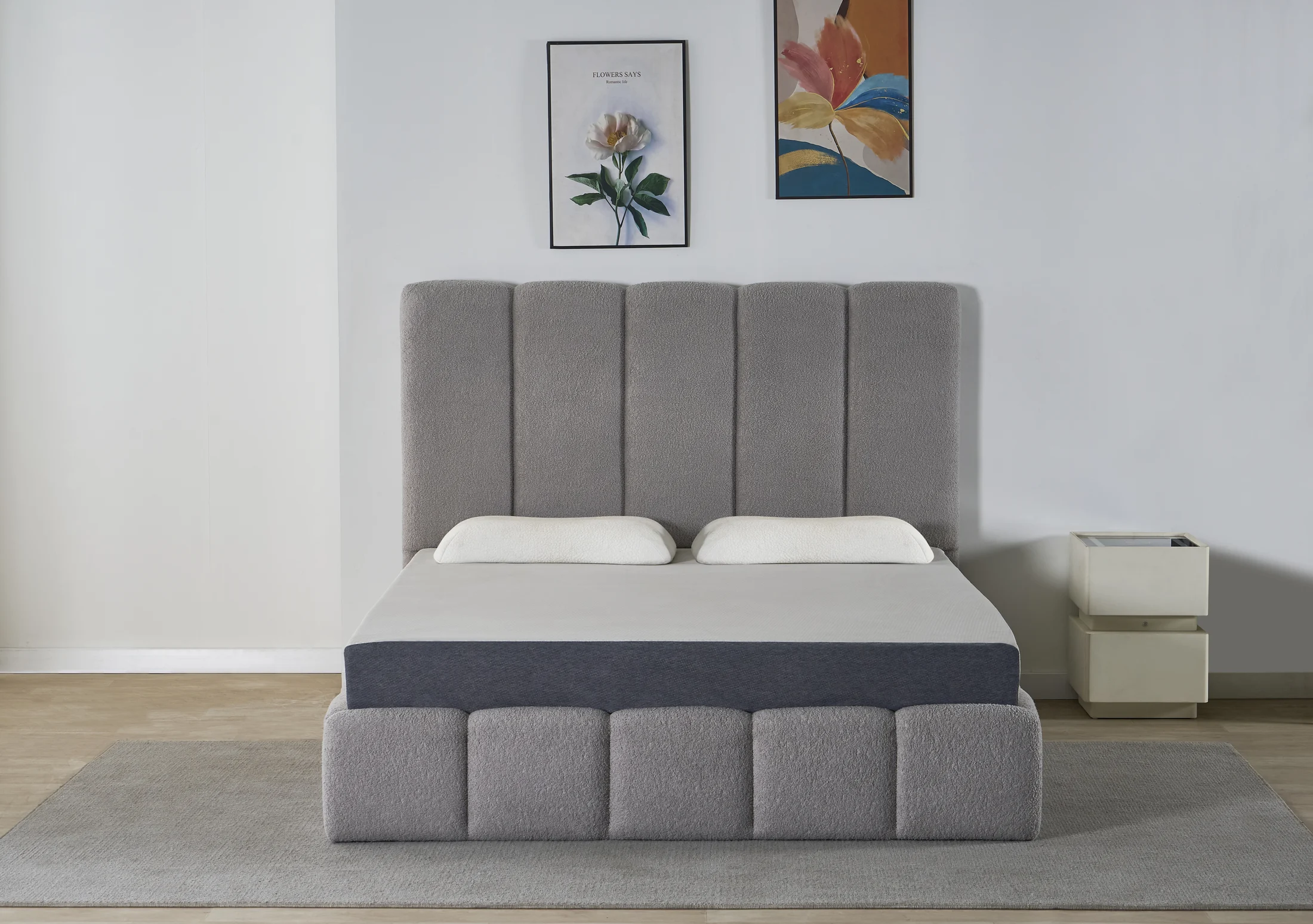 Block-Panel Winged Upholstered Bed Frame image 4