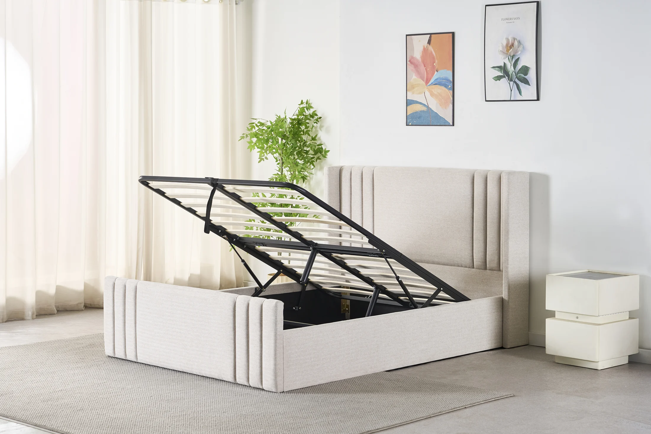 Tall Winged Upholstered Bed Frame