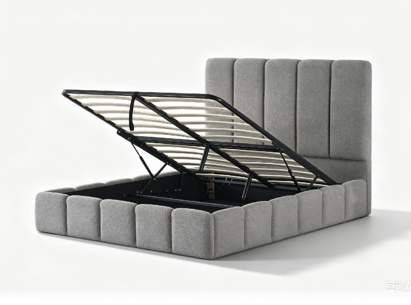 Block-Panel Winged Upholstered Bed Frame image 5