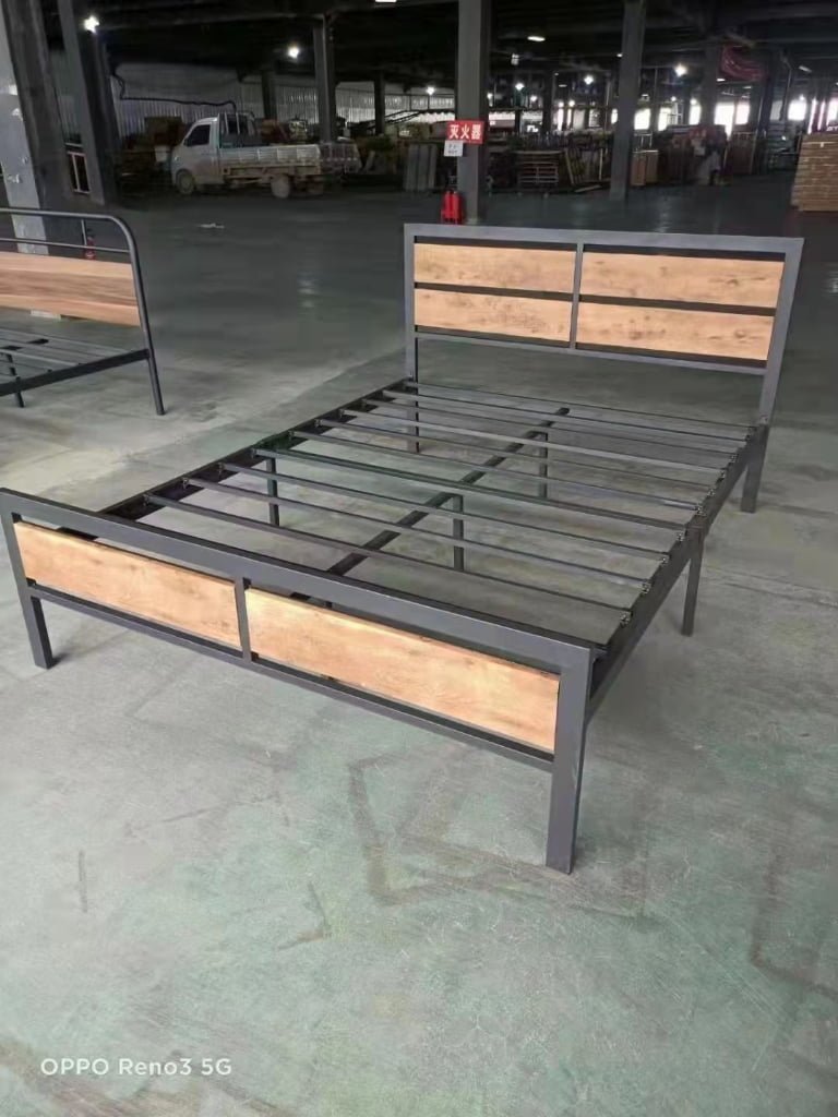 Wood-Accent Metal Bed Frame