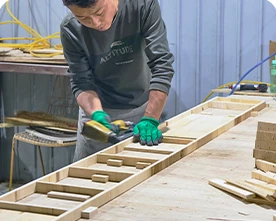 Upholstered bed frame production, DIKAPABED factory process photograph