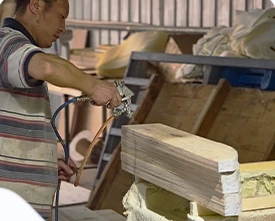Foam preparation — upholstered bed production photograph