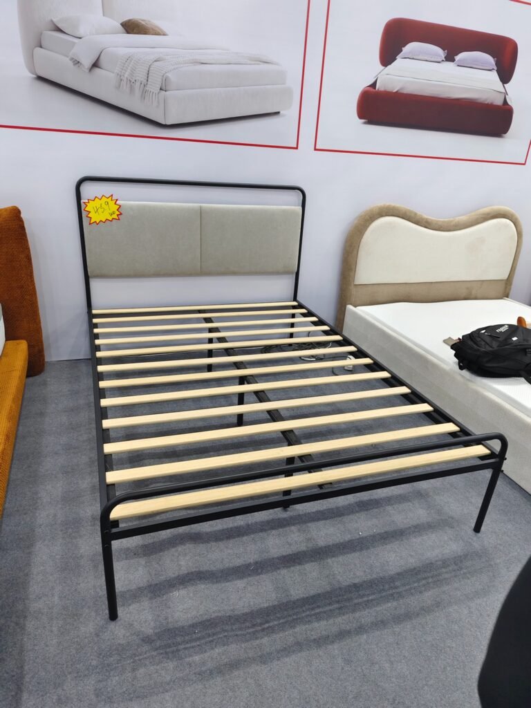Metal Bed with Upholstered Headboard