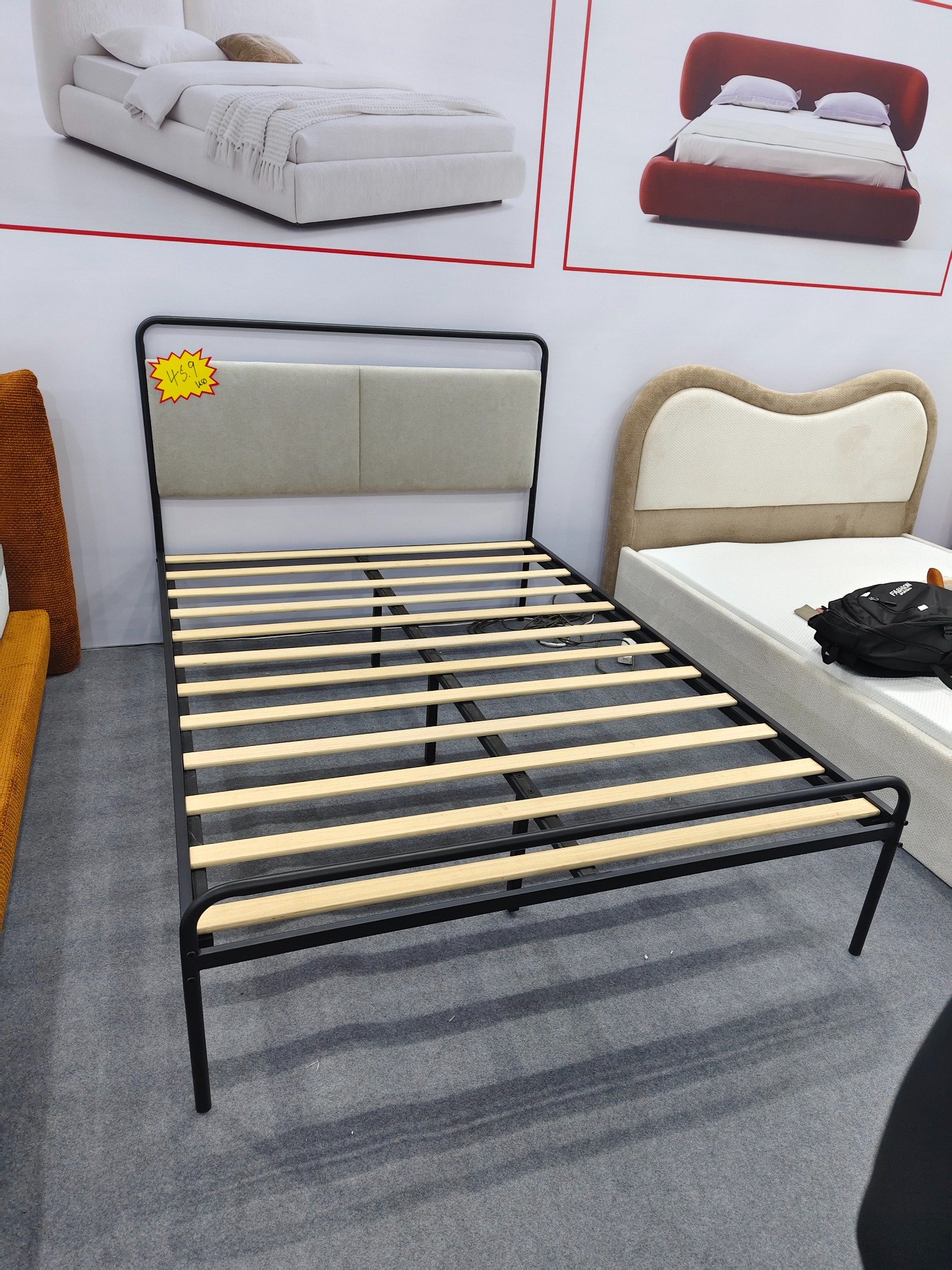 Metal Bed with Upholstered Headboard